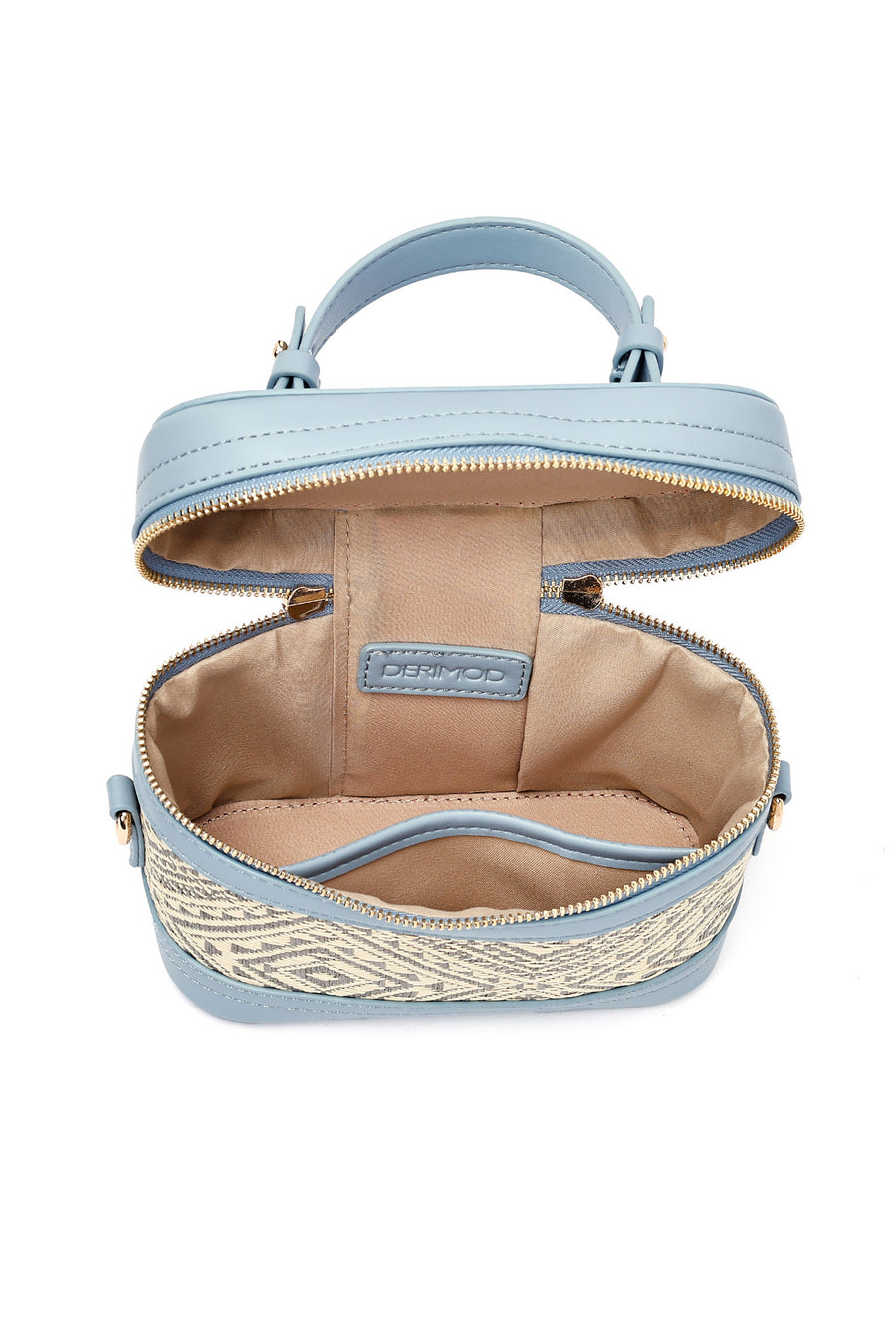 Women's Blue Long Strap Patterned Mini Box Crossbody Bag