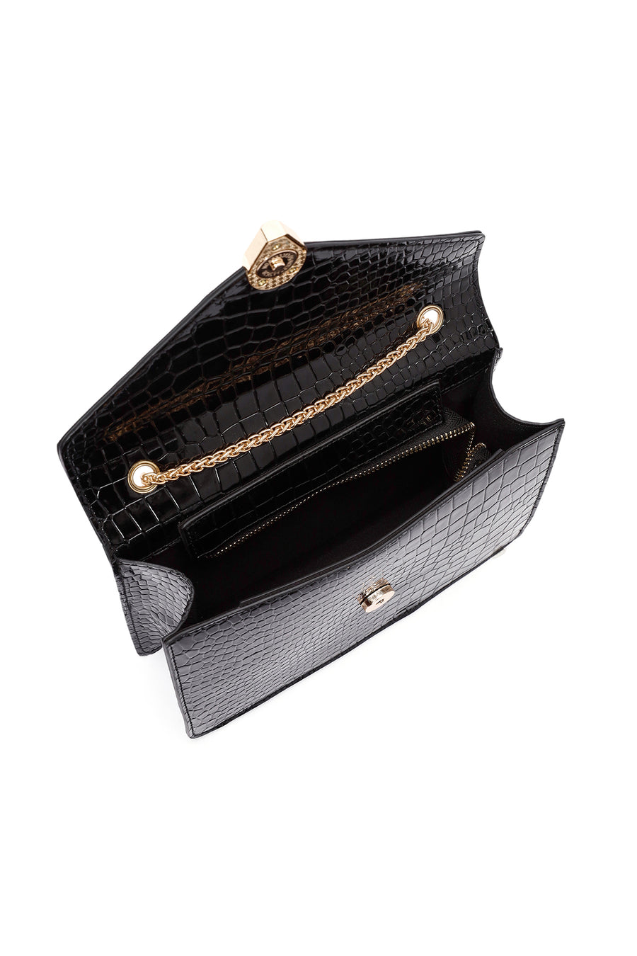 Women's Black Long Strap Crocodile Crossbody Bag