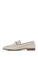 Women's Beige Buckled Leather Masculine Loafer | Derimod