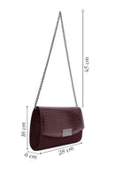 Women's Claret Red Chain Strap Patterned Clutch Bag | Derimod