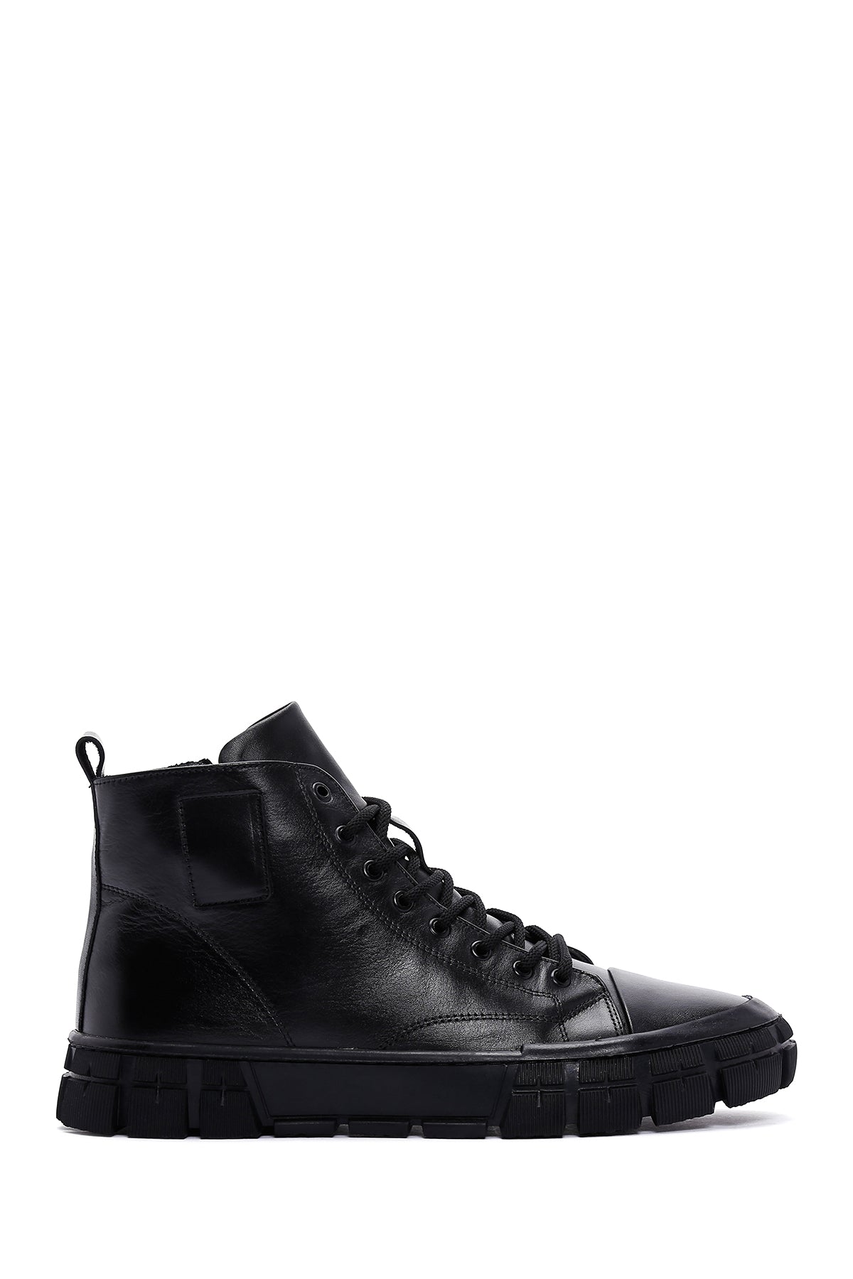 Men's Black Lace-Up Zipper Leather High Top Sneakers 24WFD631118 | Derimod