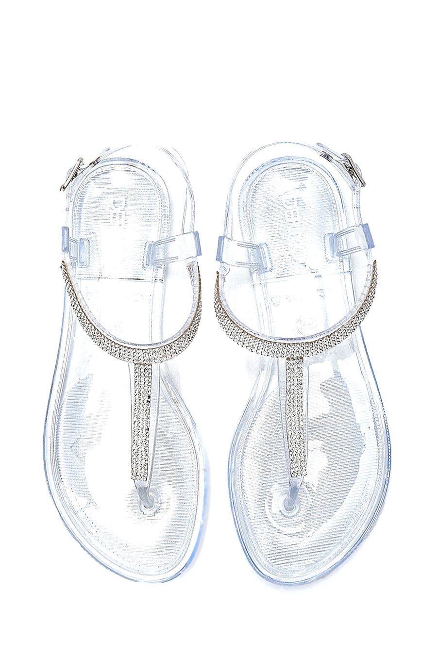 Women's White Transparent Stone Flip Flops Sandals