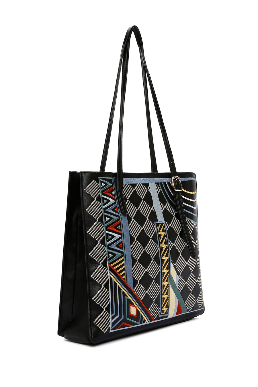Women's Black Patterned Long Strap Shoulder Bag