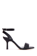 Women's Black Leather Heeled Sandals | Derimod