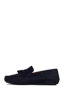Men's Navy Blue Tassel Suede Leather Loafer | Derimod