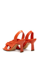 Women's Orange Leather Heeled Sandals | Derimod