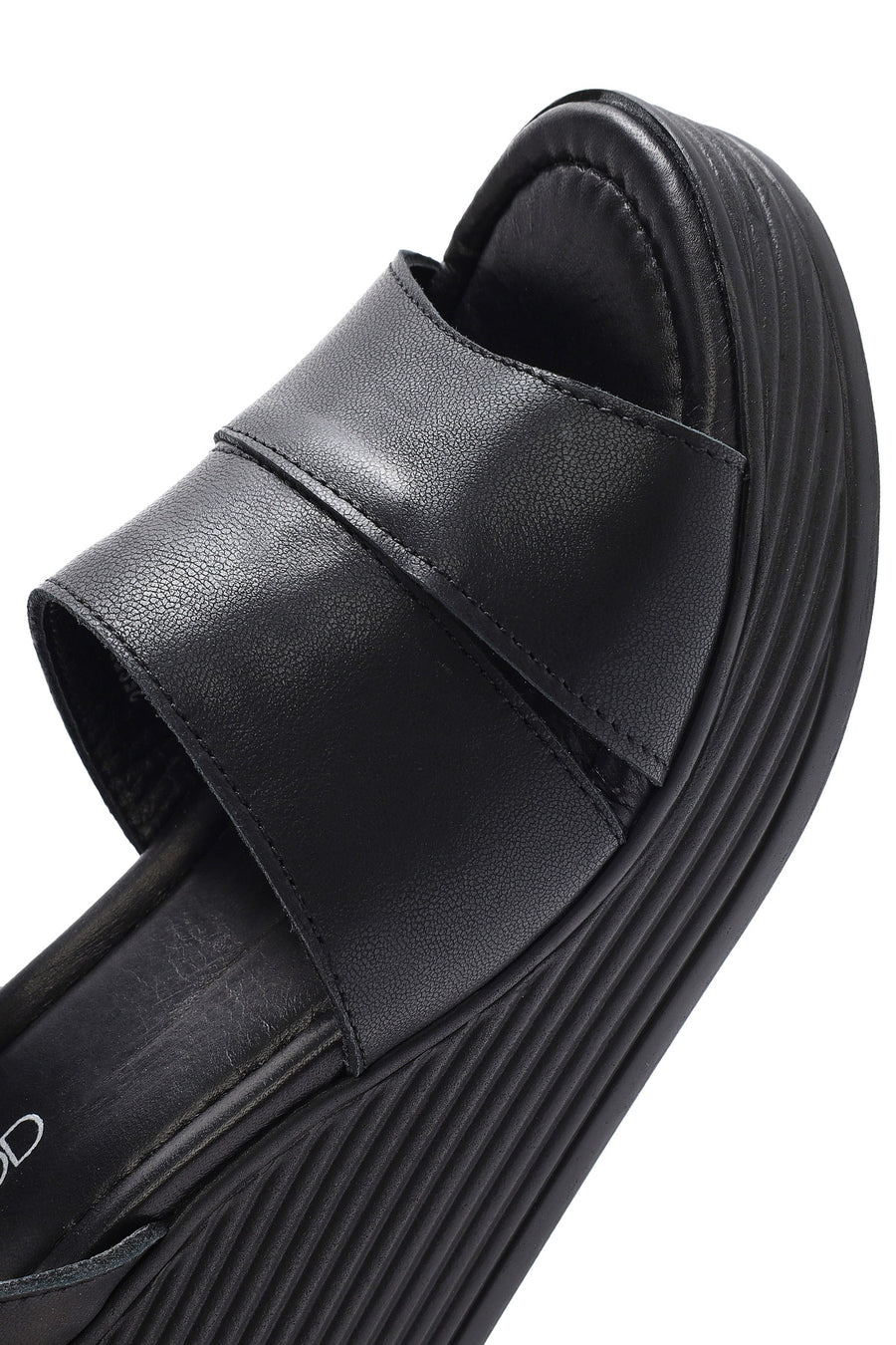Women's Black Ankle Strap Wedge Heel Leather Sandals