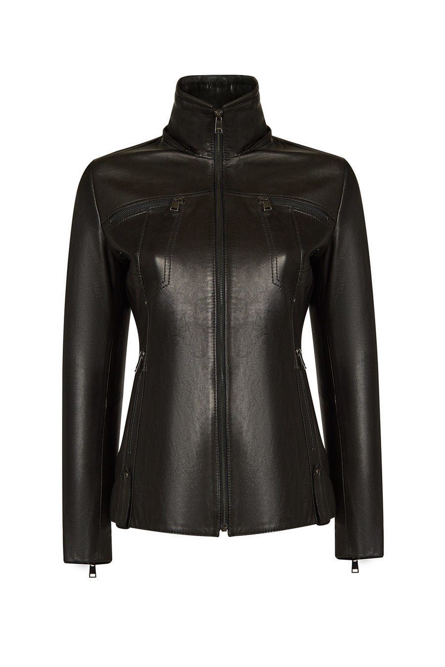 Audrey Woman Black Hooded Fur Leather Coats