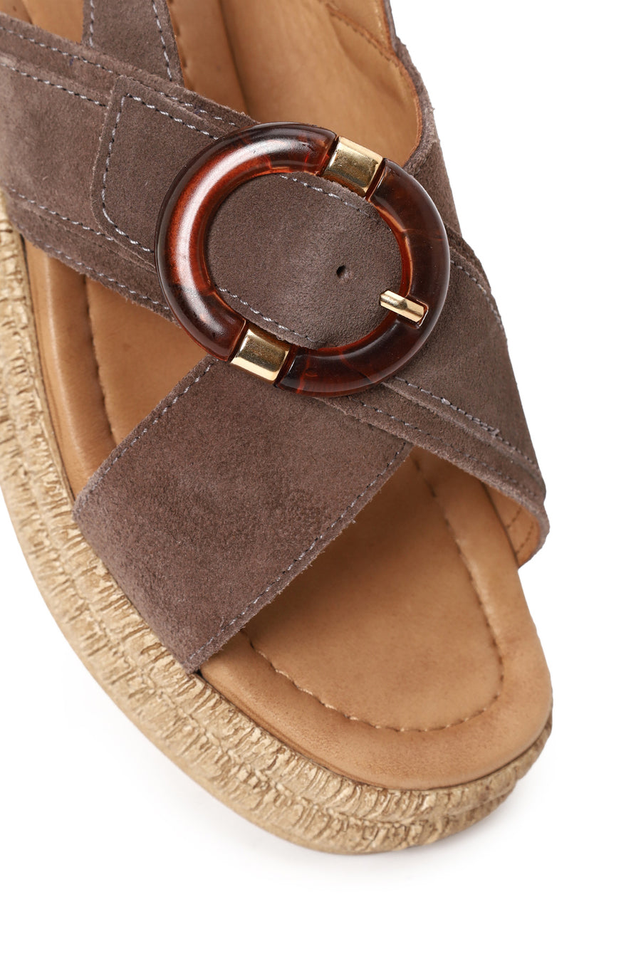 Woman Mink Buckled Wedge Heel Suede Sandal