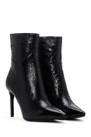 Women's Black Patent Leather Thin Heeled Boots | Derimod