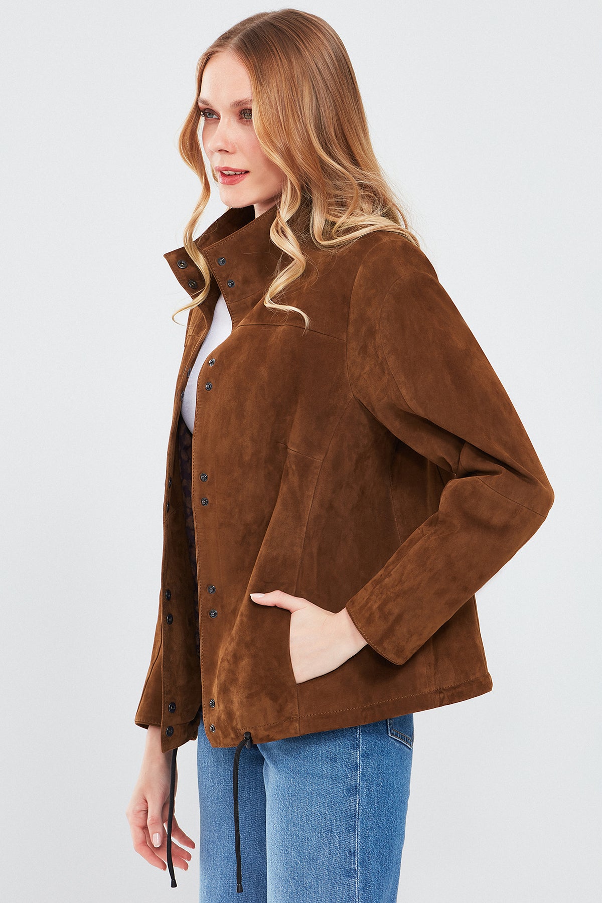 Lopez Kadın Kahverengi Oversize Süet Deri Ceket