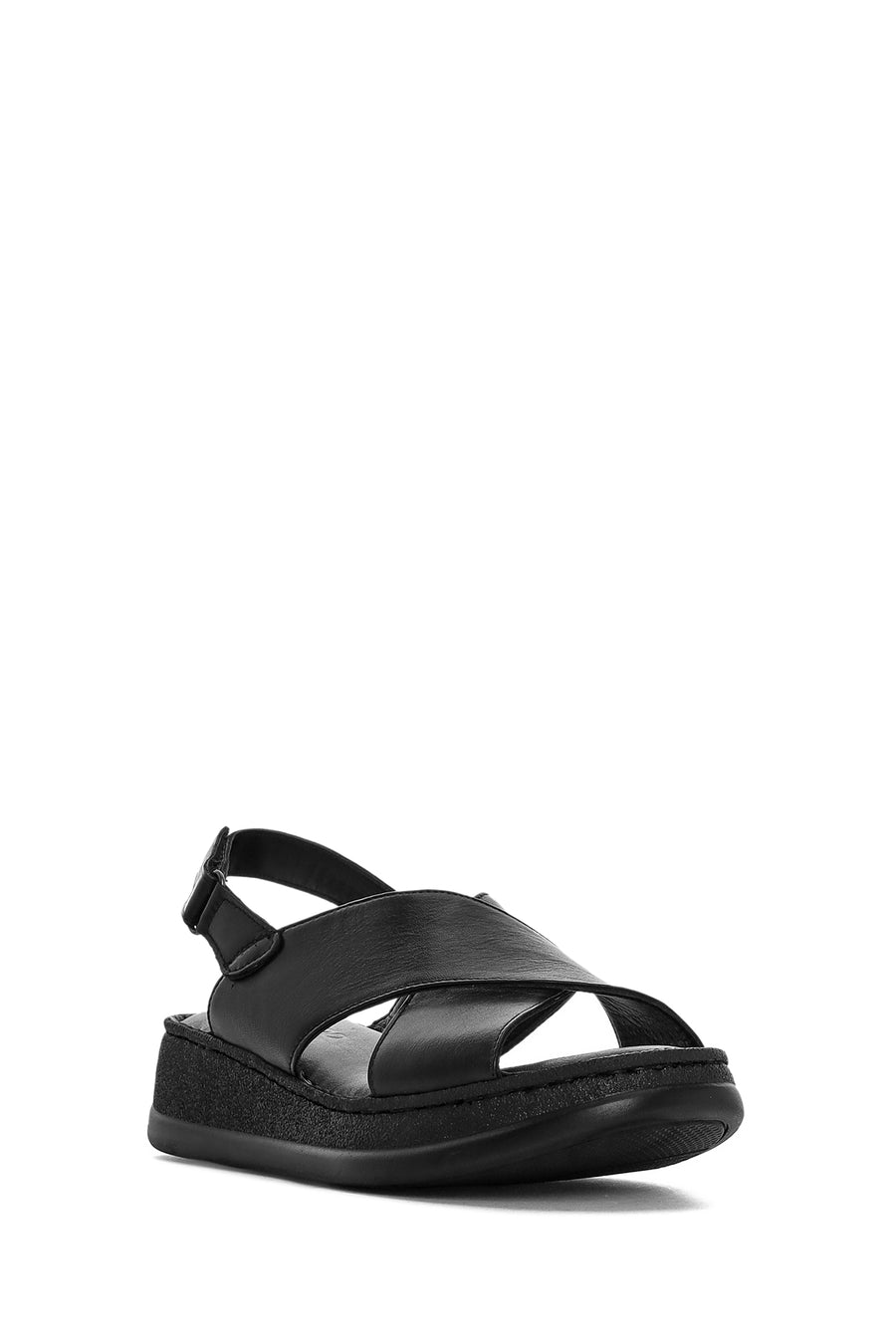 Women's Black Thick Soled Leather Comfort Sandals