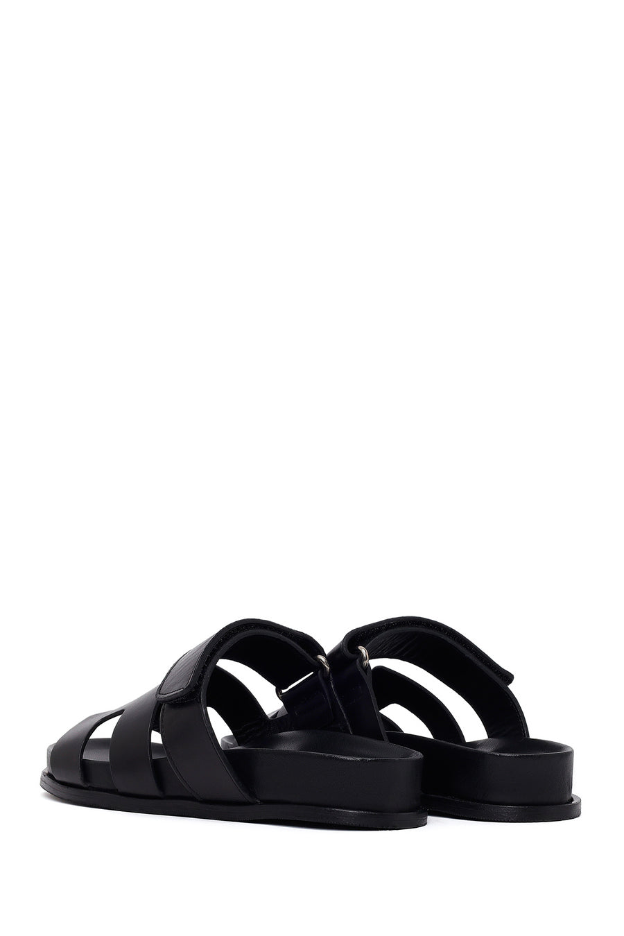Woman Black Strap Thick Sole Leather Slipper