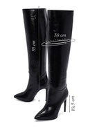 Women's Black Leather Thin Heeled Boots | Derimod