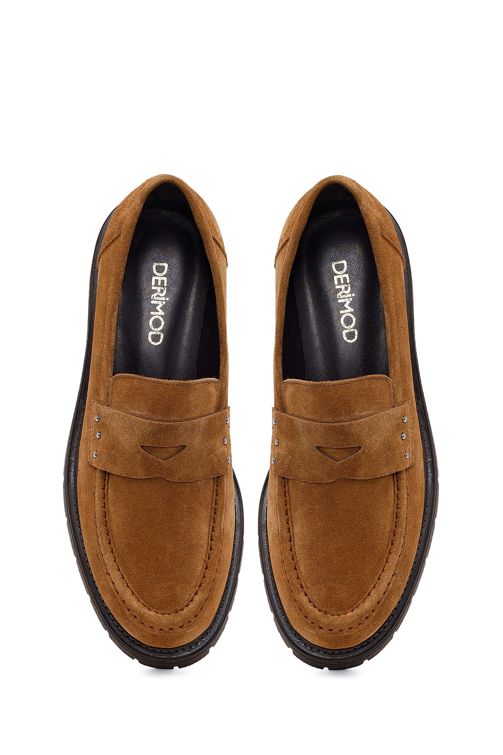 Kadın Taba Kalın Tabanlı Süet Deri Maskülen Loafer