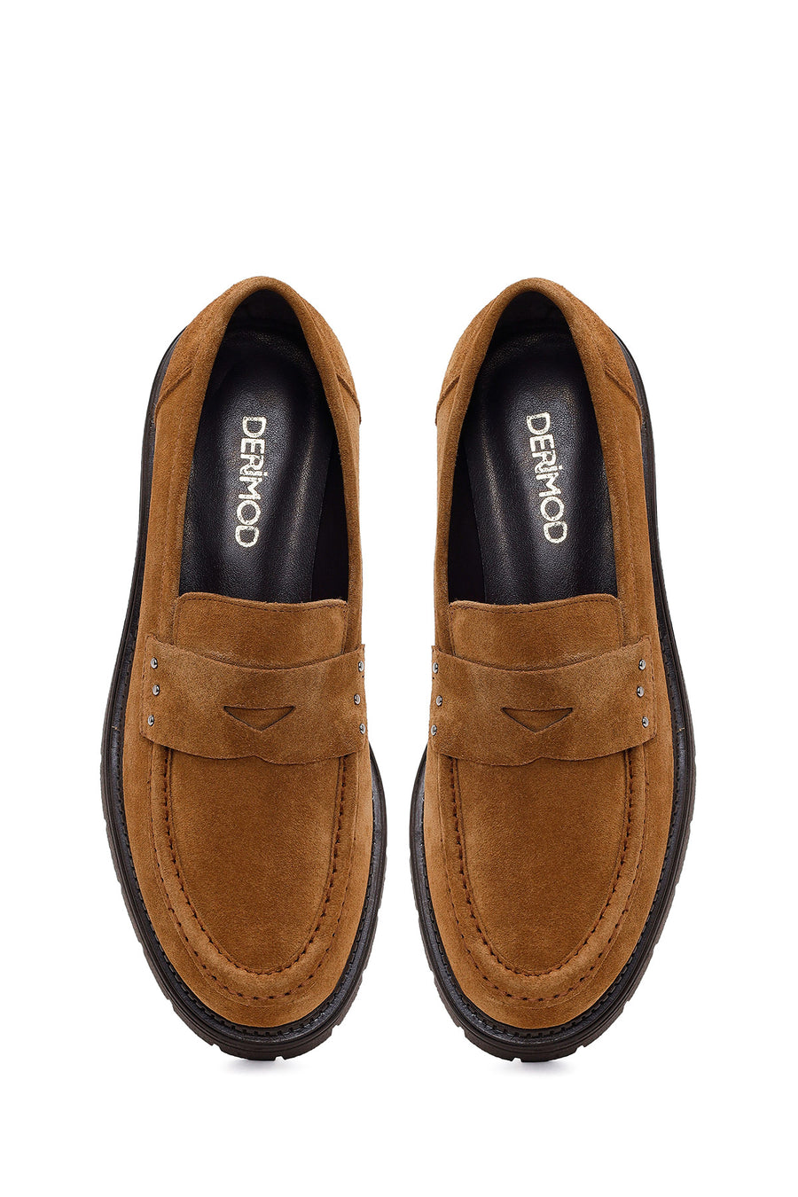 Kadın Taba Kalın Tabanlı Süet Deri Maskülen Loafer