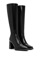 Women's Black Heeled Zippered Classic Leather Boots | Derimod