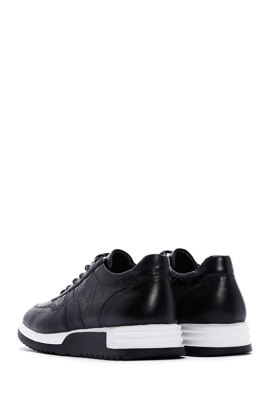 Erkek Siyah Bağcıklı Deri Casual Sneaker