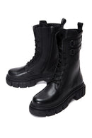 Women's Black Thick Soled Leather Boots | Derimod