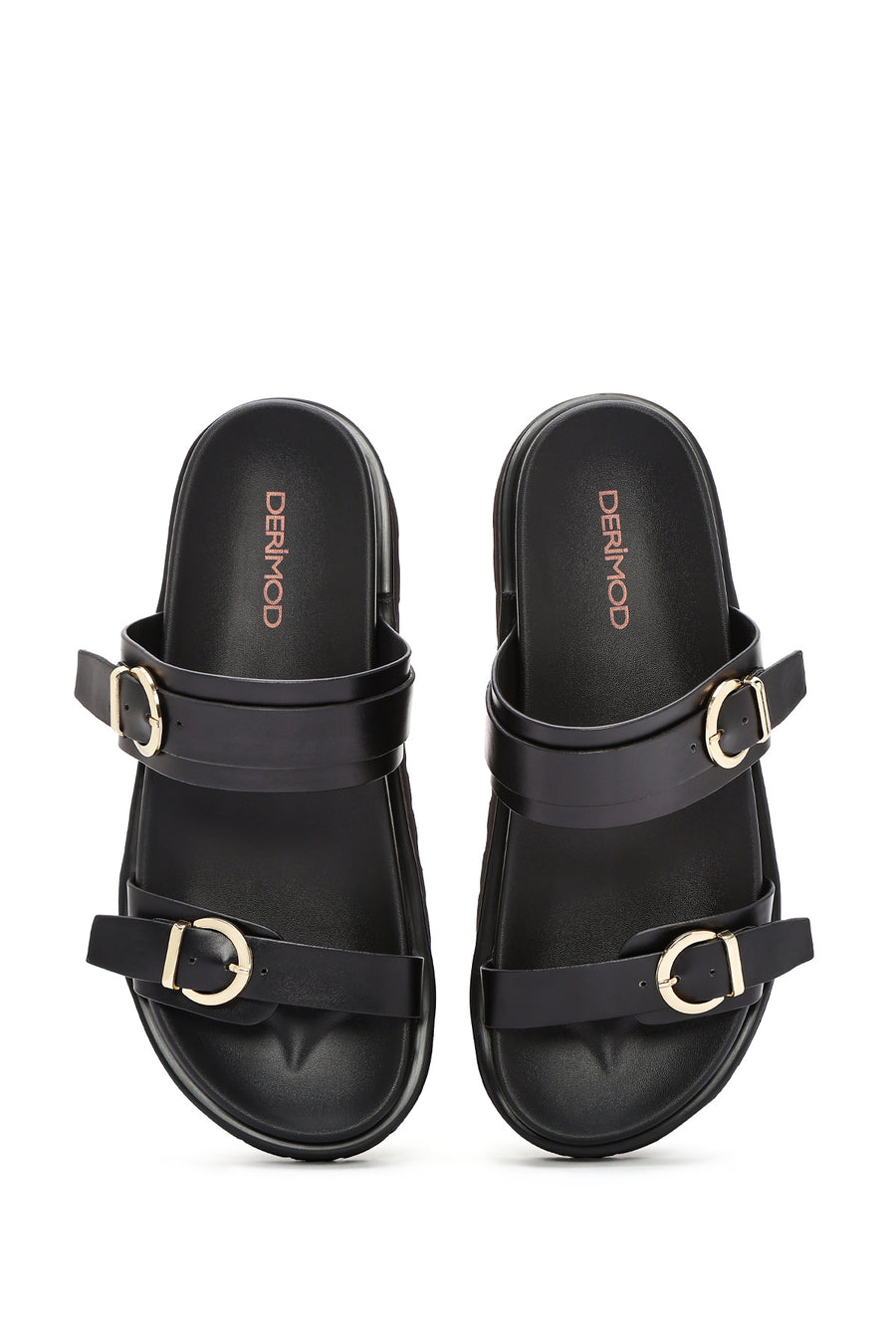 Women's Black Double Buckle Slippers