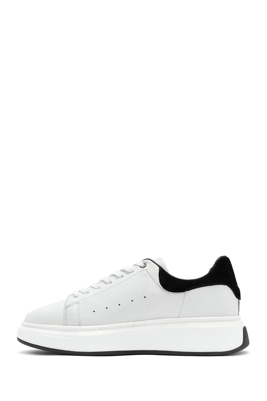 Erkek Beyaz Bağcıklı Deri Sneaker