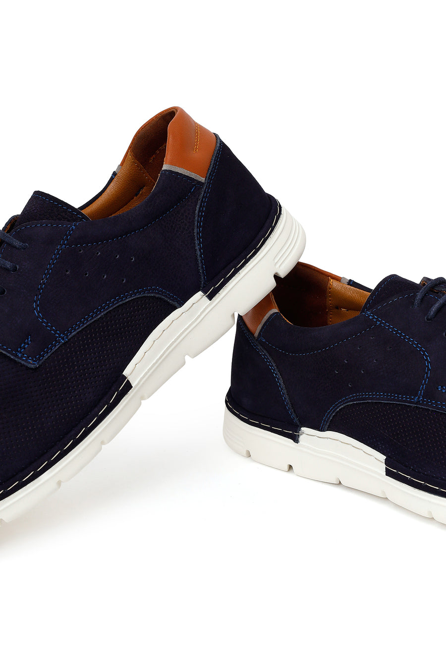 Male Navy Blue Lace-Up Nubuck Leather Casual Shoes