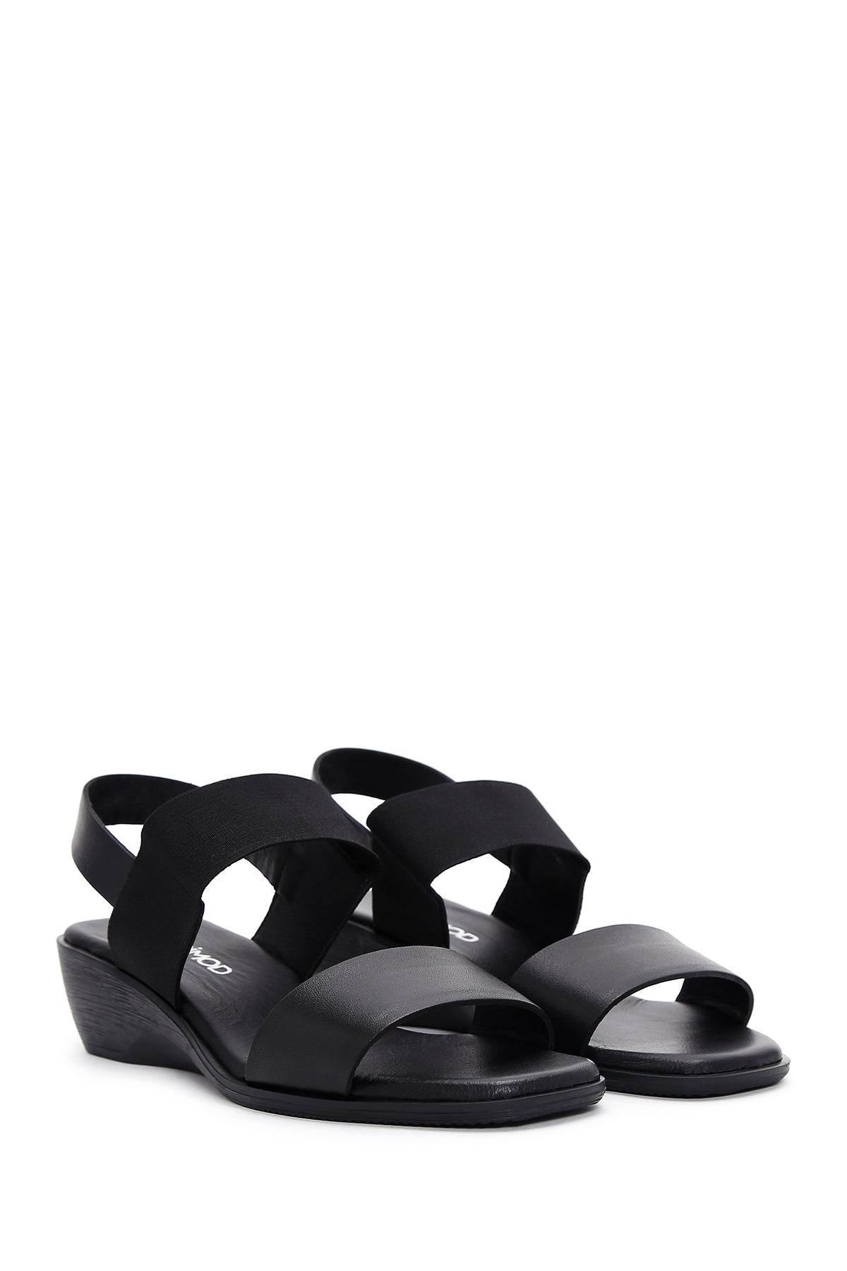 Kadın Siyah Deri Dolgu Topuk Comfort Sandalet