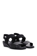 Women's Black Wedge Heeled Leather Sandals | Derimod