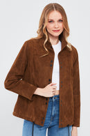 Lopez Women's Brown Oversize Suede Leather Jacket | Derimod