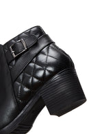 Women's Black Zippered Buckle Detailed Thick Heeled Leather Boots | Derimod