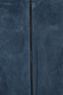 Clint Male Navy Mandarin Collar Reversible Suede Leather Jacket | Derimod