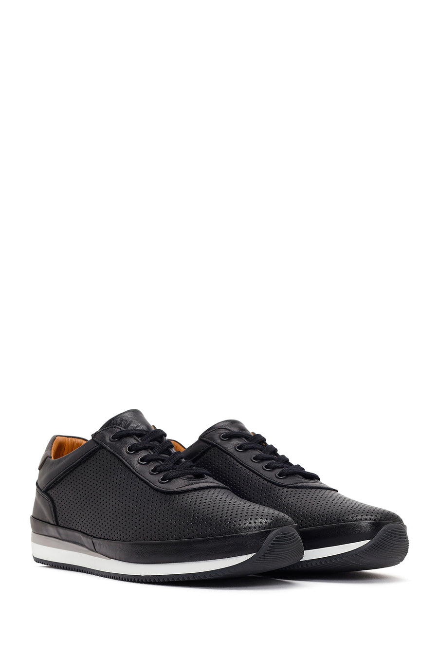 Erkek Siyah Bağcıklı Deri Casual Sneaker