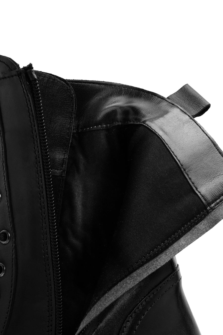 Women's Black Lace-Up Zipper Detailed Leather Combat Boots