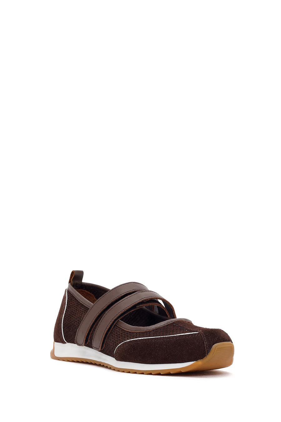 Women's Brown Strapped Suede Leather Ballet Flats