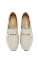 Women's Cream Leather Masculine Loafer | Derimod
