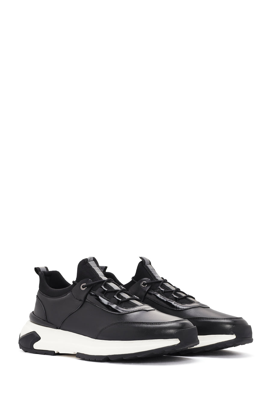 Men's Black Lace-up Leather Sneaker