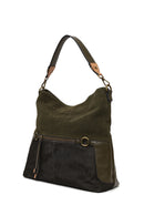 Woman Khaki Long-Strap Suede Shoulder Bag | Derimod