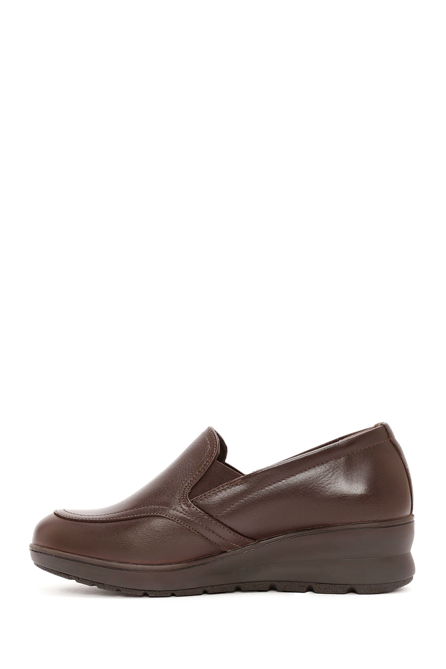 Women's Brown Wedge Heel Leather Comfort Loafer