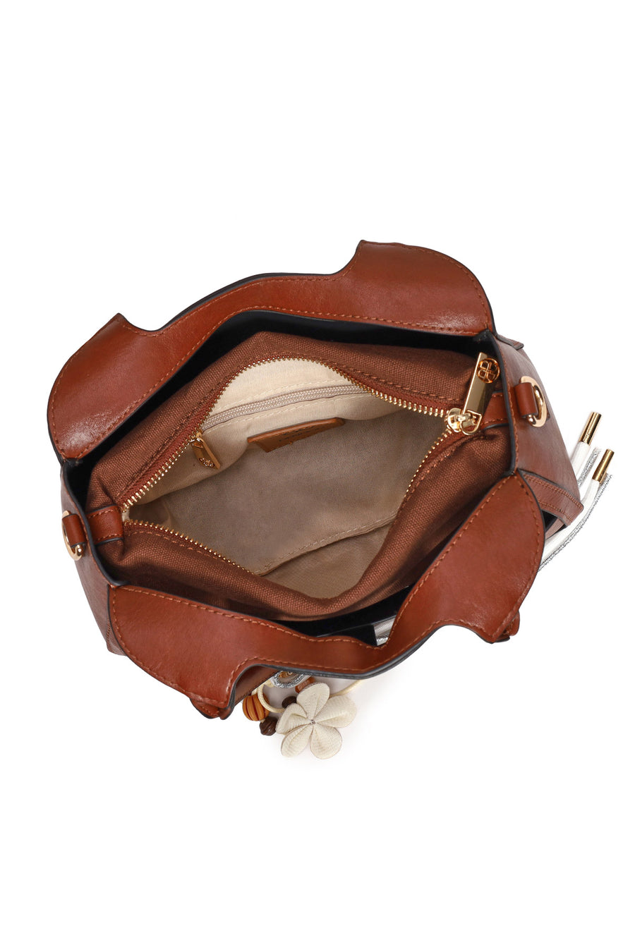 Woman Brown Long-Strap Knitted Mini Shoulder Bag