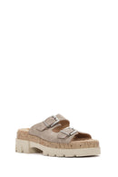 Women's Mink Double Buckle Thick Soled Suede Slippers | Derimod