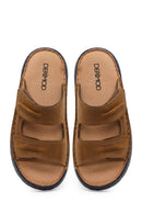 Men's Brown Strapped Nubuck Leather Slippers | Derimod
