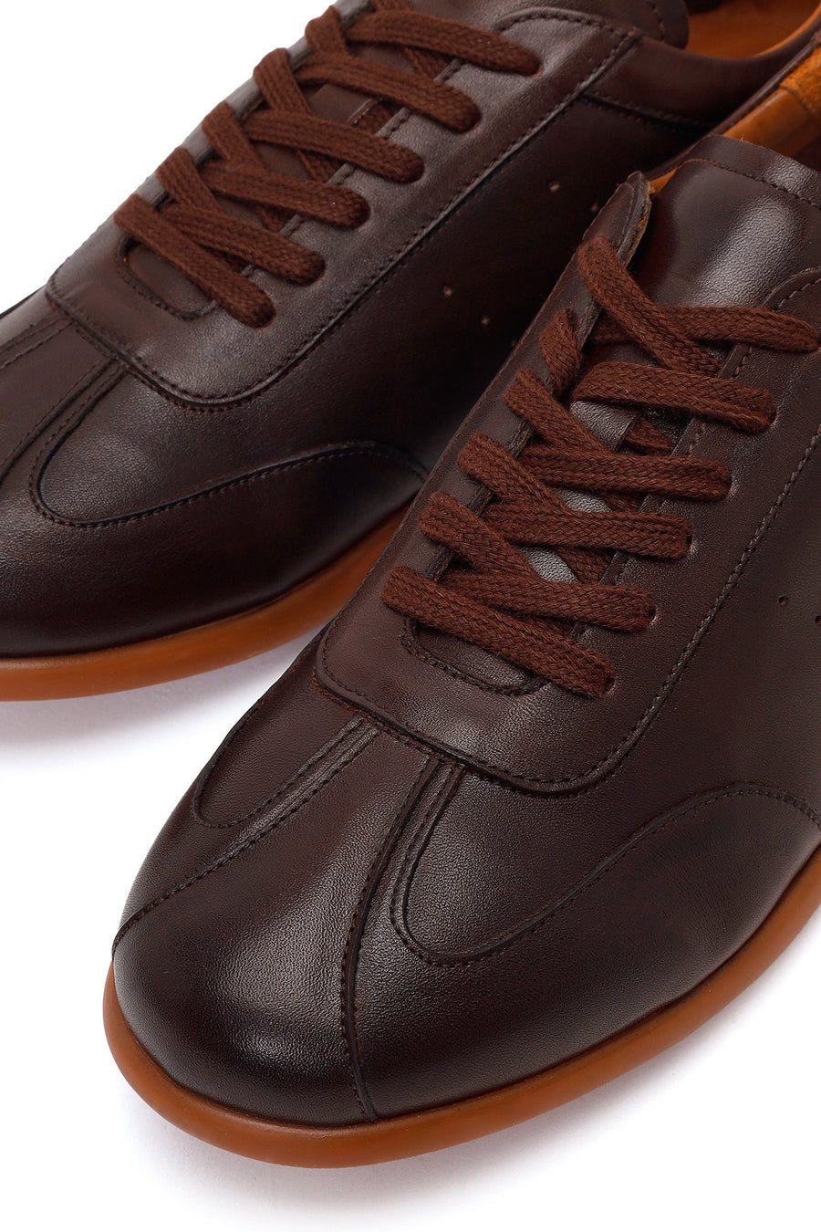Erkek Kahverengi Bağcıklı Deri Sneaker
