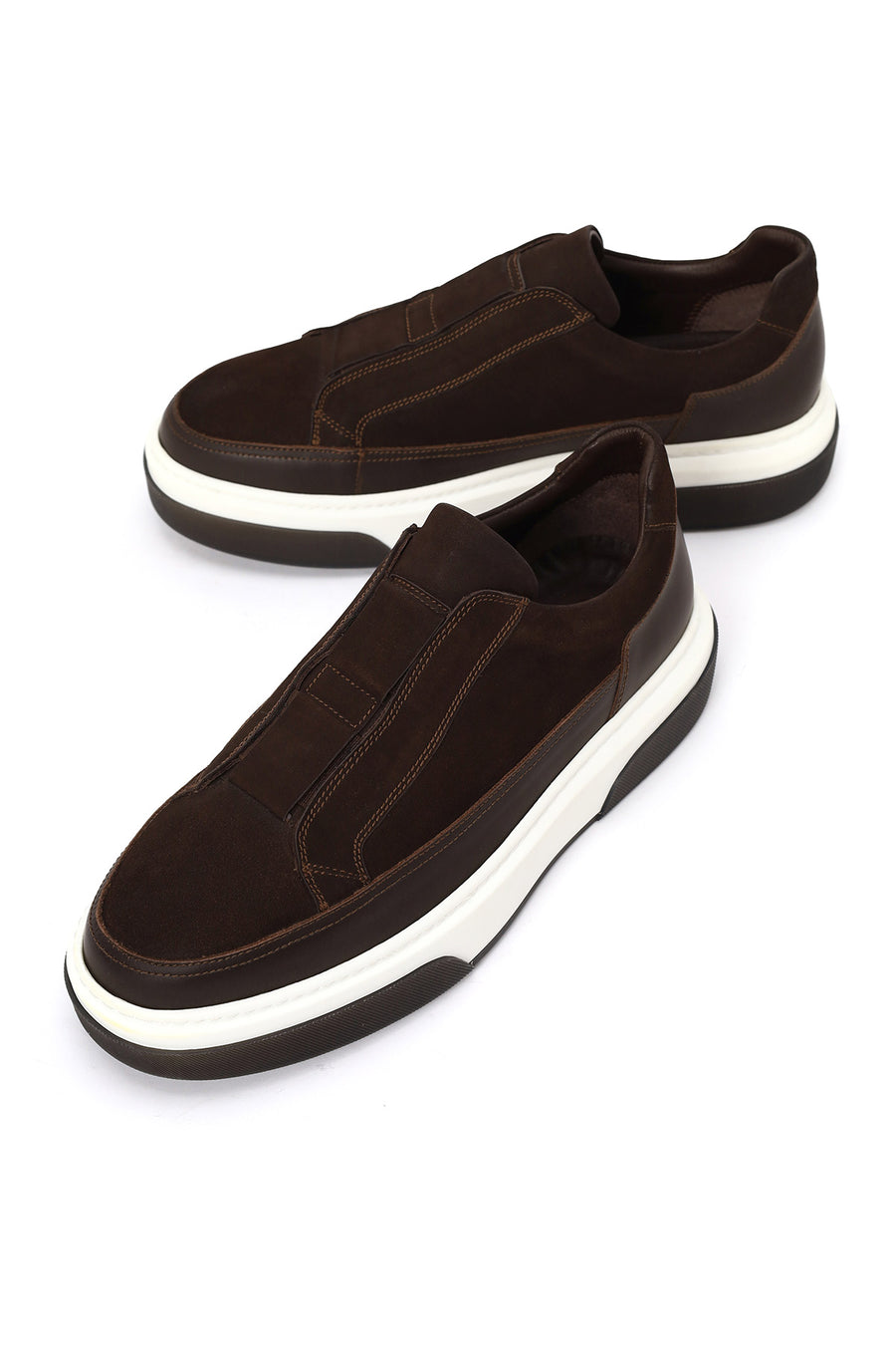 Erkek Kahverengi Kalın Tabanlı Nubuk Deri Sneaker