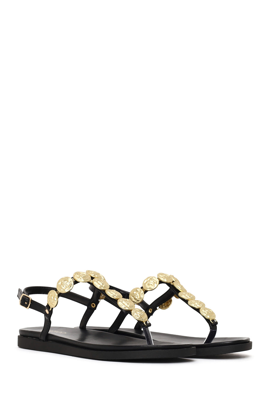 Woman Black Buckled Toe-Post Sandal
