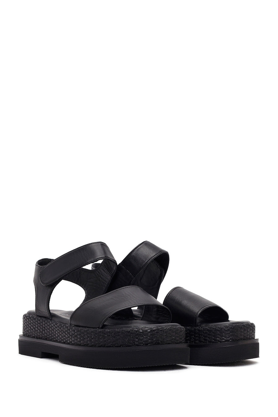 Women's Black Thick-Sole Leather Sandals