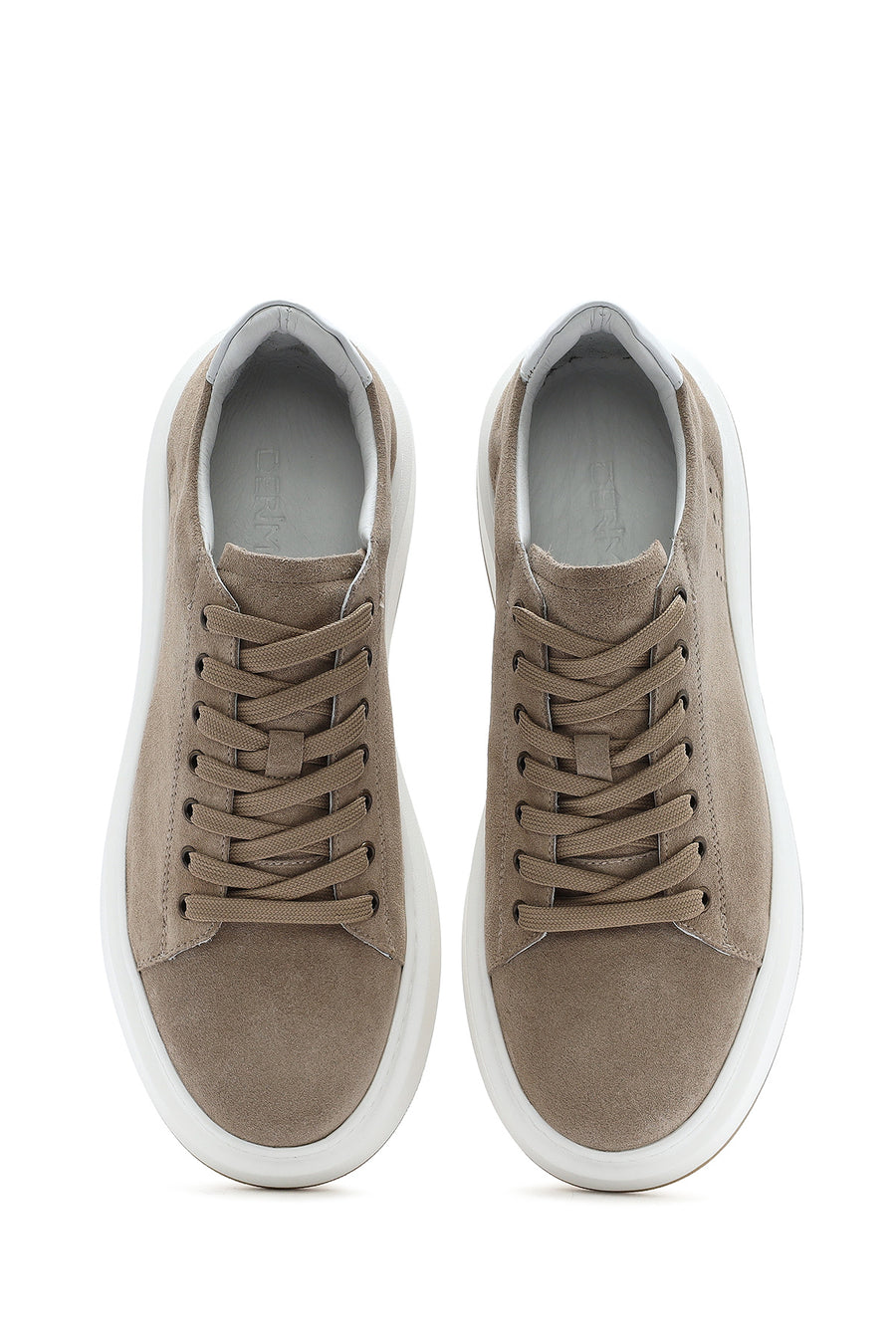 Erkek Bej Bağcıklı Kalın Tabanlı Nubuk Deri Sneaker