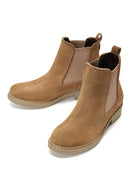 Women's Beige Leather Chelsea Flat Boots | Derimod