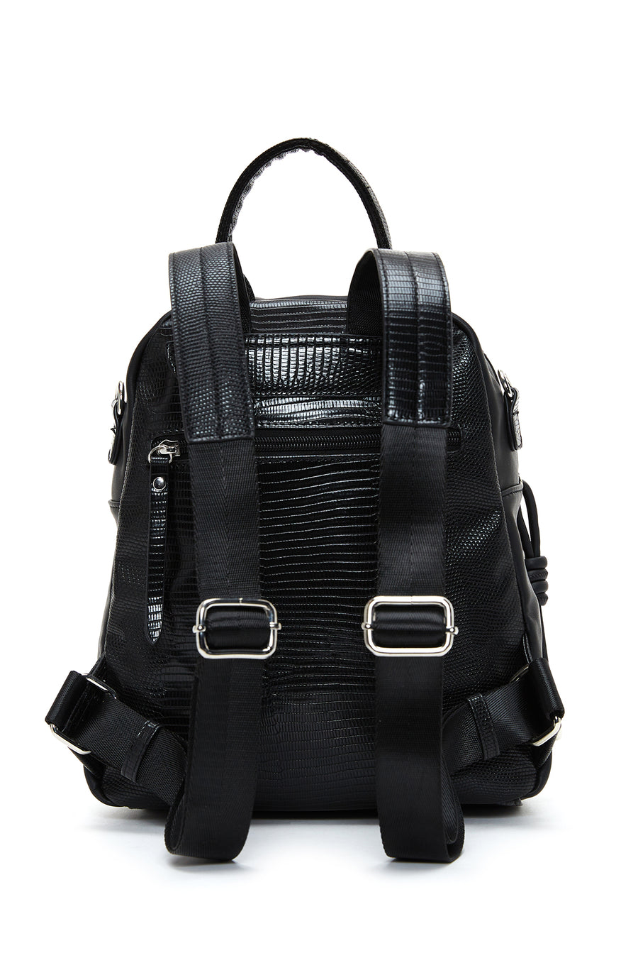 Woman Black Long Strap Backpack