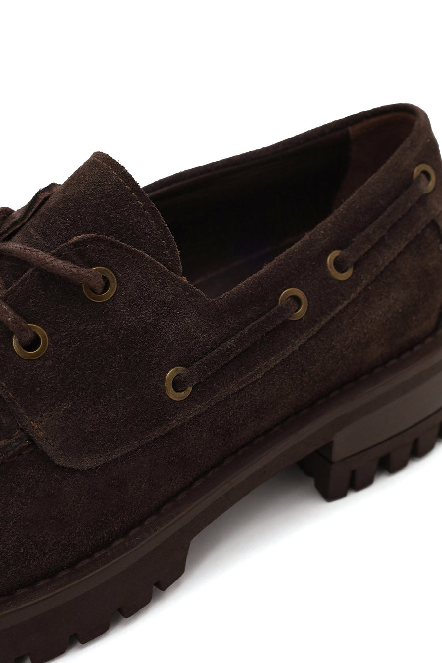 Woman Dark Mink Lace-Up Thick-Soled Suede Casual Shoes