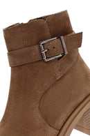 Women's Brown Zippered Thick Heel Suede Leather Boots | Derimod